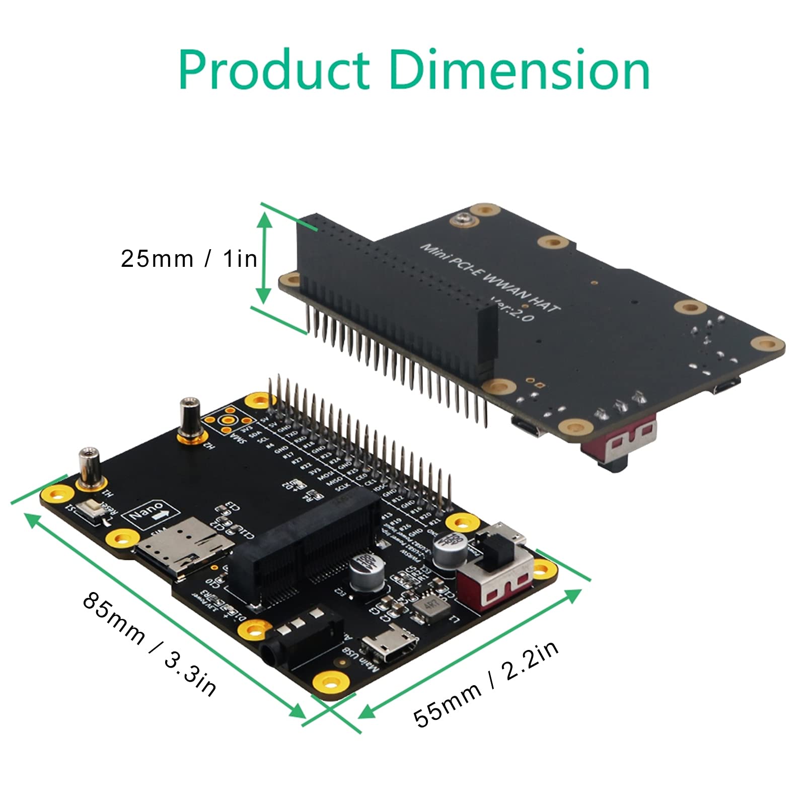 3G 4G LTE Base Hat Module, PC Computer Board to Micro USB with SIM Card, Support 3Amps, Mini PCI E Socket, for Raspberry Pi 4 3 2