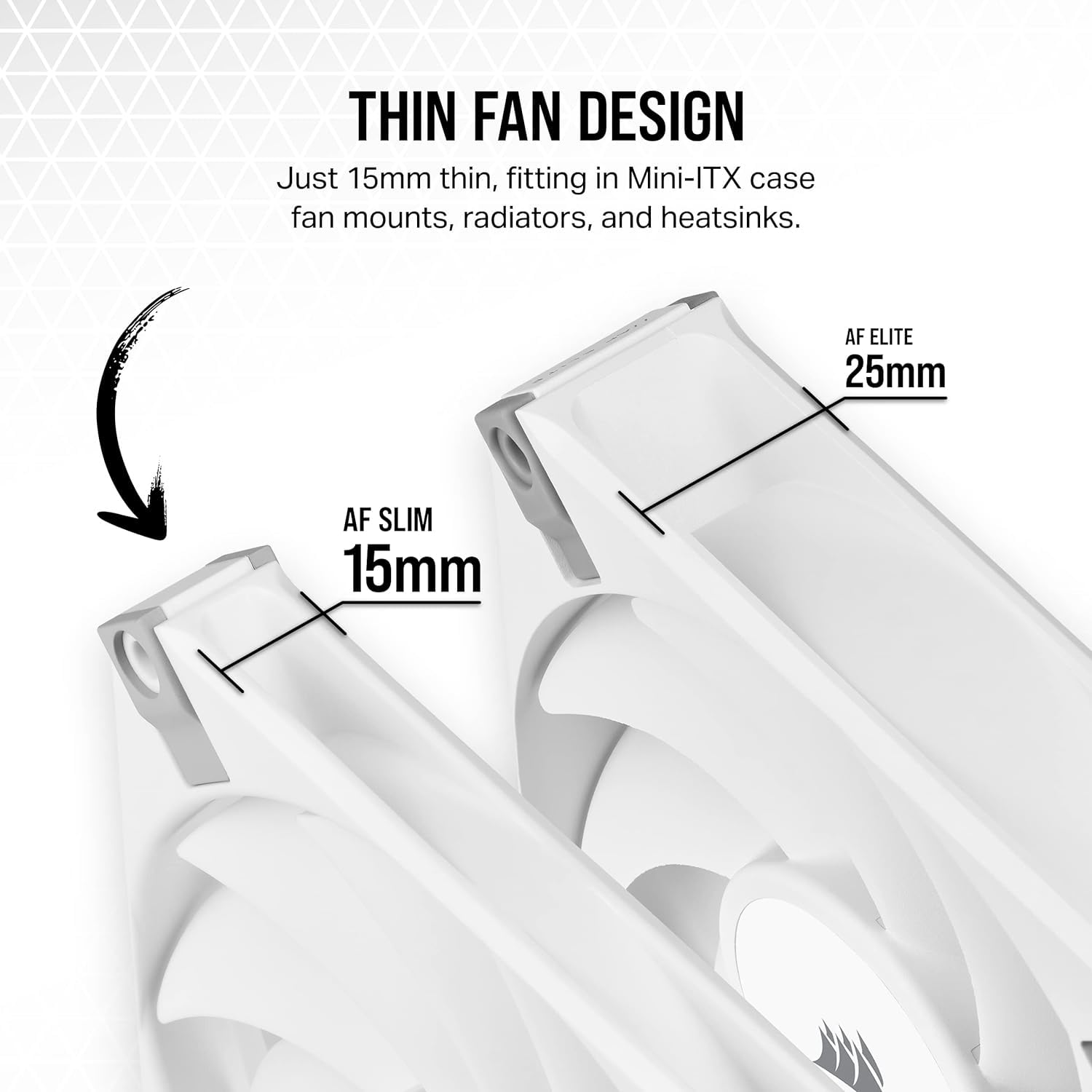 Corsair AF120 Slim, 120mm PWM Fluid Dynamic Bearing Fan (Thin Profile for Small-Form-Factor Cases, Low-Noise, Up to 2000 RPM, Zero RPM Mode Support, Universal 120x15mm Sizing) Single Pack, White