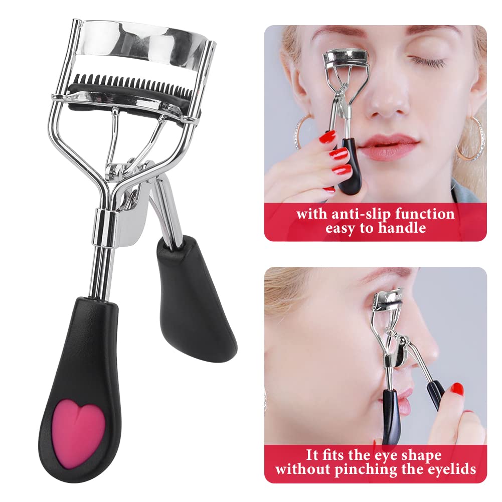 5Pcs Eyelash Curler with Built in Comb, Lash Curler with 4 Extra Silicone Replacement Pads, Professional Makeup Tool Portable Compact Partial Makeup Curler(Size:5Pcs)