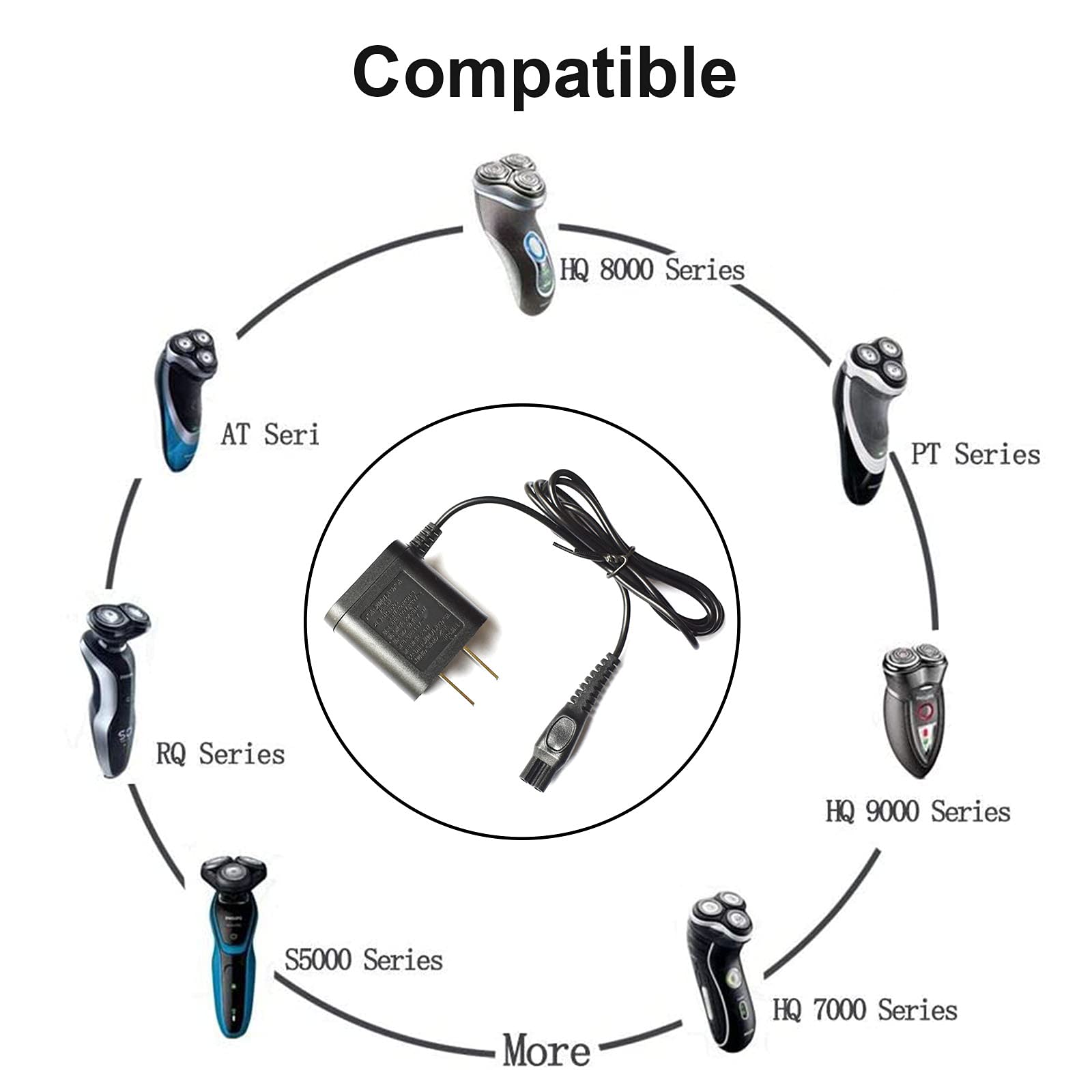 HQ8505 Charger for Philips Norelco HQ8505 7000 5000 3000 Series 3500 MG3750 mg5750 mg7750 S1560 Electric Shaver Razor,Aquatec,Arcitec,Multigroom Beard Trimmer Adapter Power Supply Charging Cord