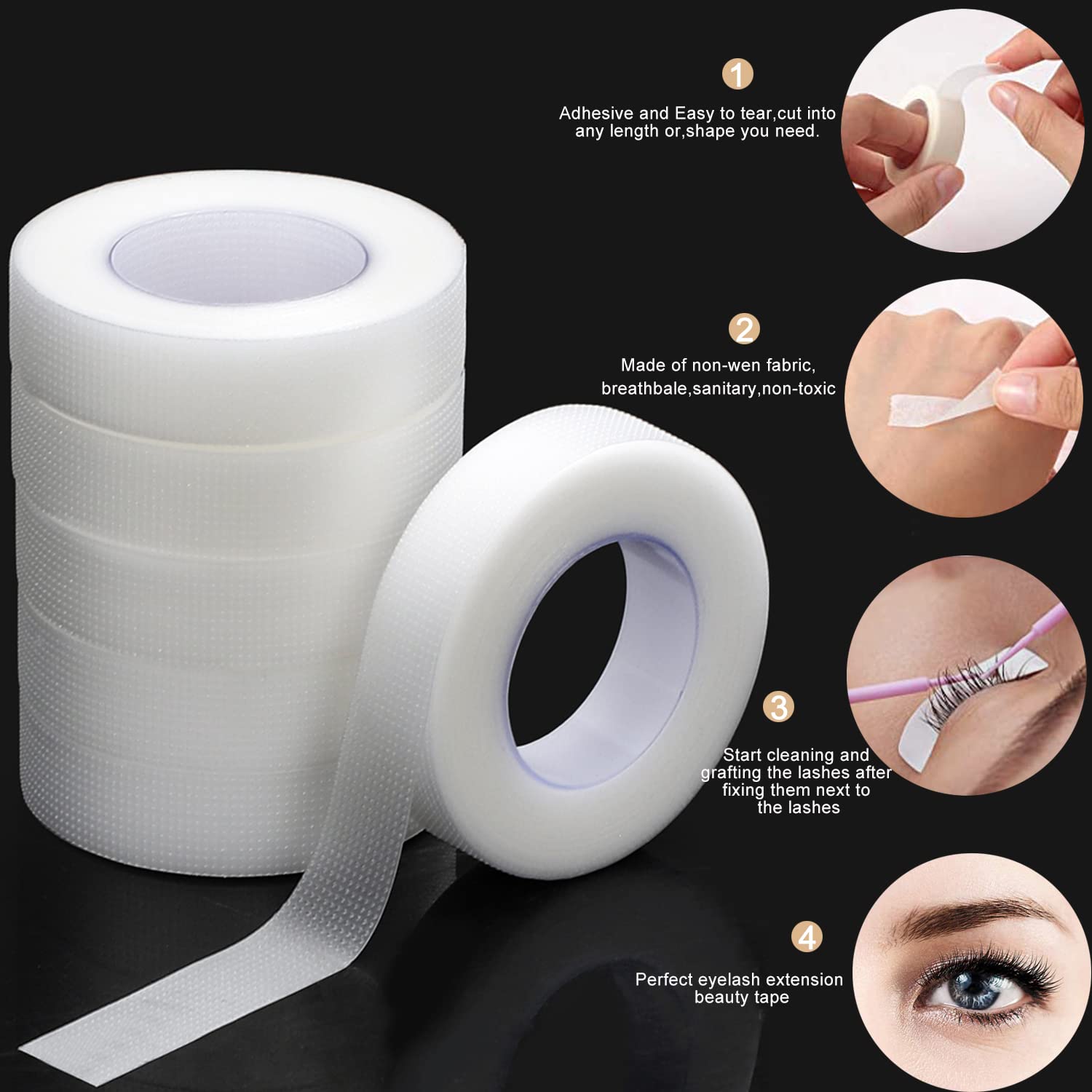 JASSINS 6 Rolls PE Eyelash Tape, Adhesive Fabric Eyelash Tapes, Adhesive Breathable Micropore Fabric Tape for Eyelash Extension Supply,9 m/10 Yard Each Roll (Transparent)