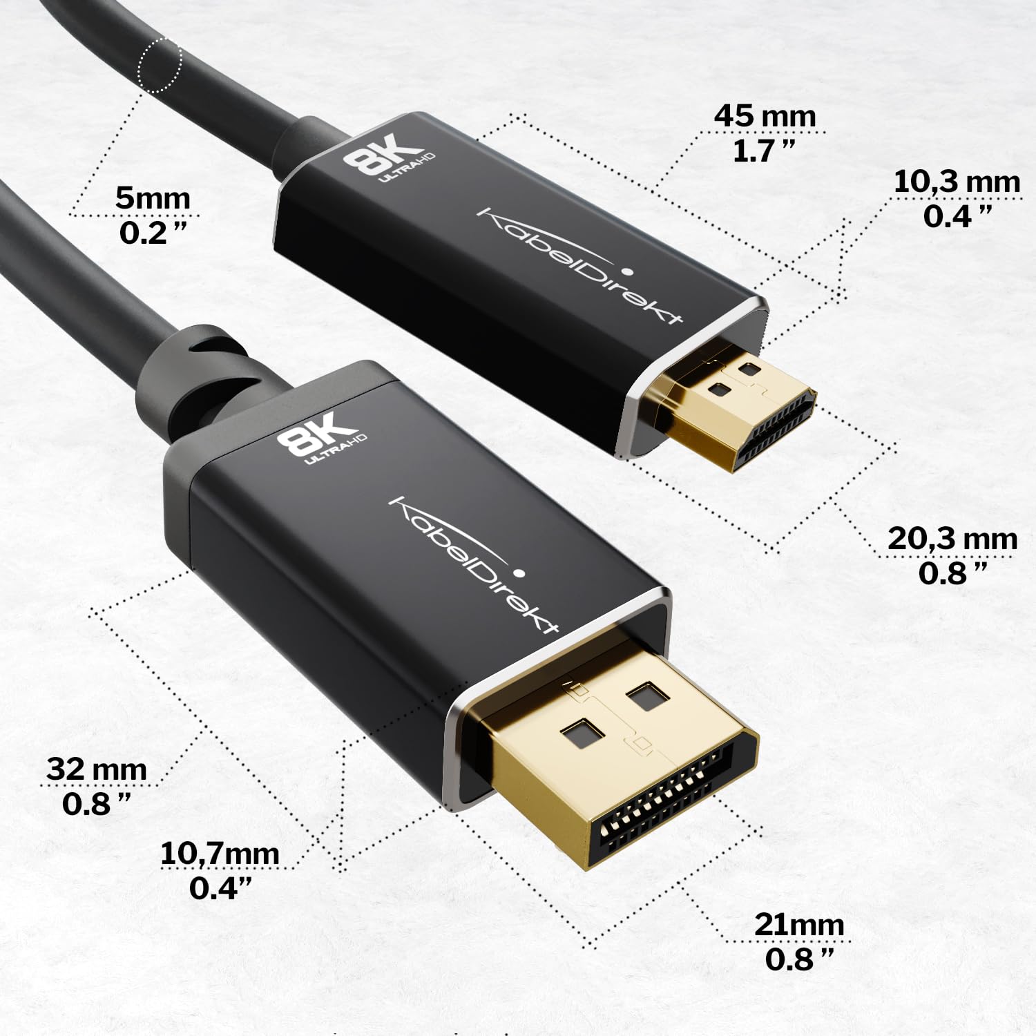 CableDirect – 8K/4K DisplayPort 1.4 to HDMI 2.1 Adapter Cable with Unbreakable Metal connectors – 6ft (transmits 8K/60Hz from a DP Laptop/PC to HDMI Monitor/TV – DP to HDMI, unidirectional)