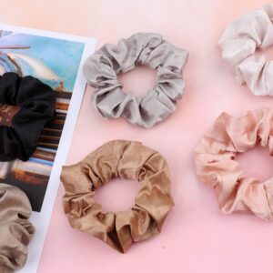 IVARYSS Neutral Scrunchies for Women, Premium Satin Softer than Silk, Solid Elastic Bands Ponytail Holder Hair Accessories, 12 Pack