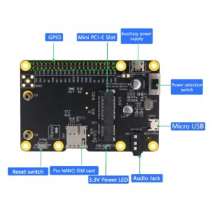 3G 4G LTE Base Hat Module, PC Computer Board to Micro USB with SIM Card, Support 3Amps, Mini PCI E Socket, for Raspberry Pi 4 3 2