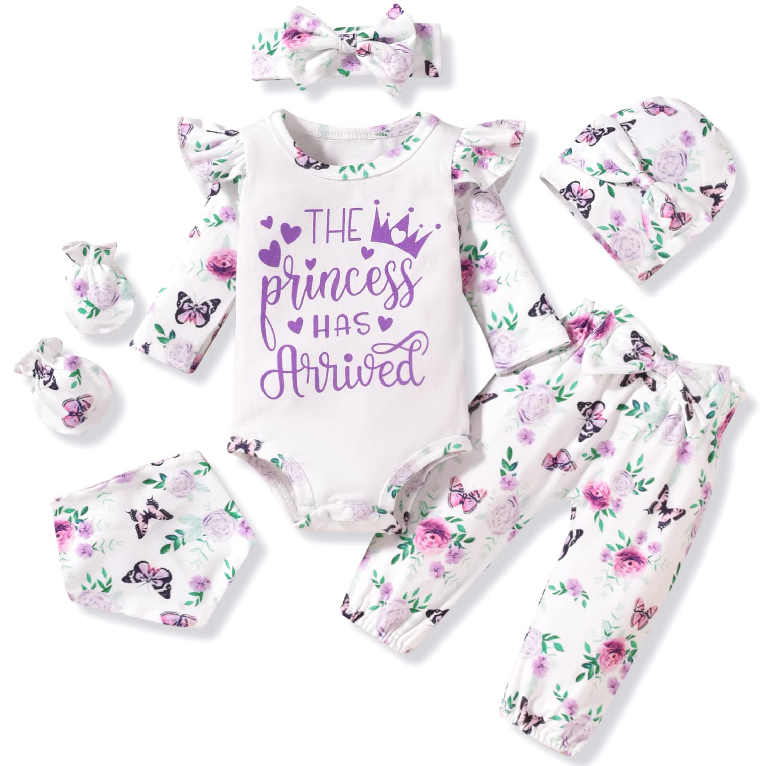 Aalizzwell Newborn Girls Outfit, Infant Princess Arrived Clothes Long Sleeve Floral Fall Winter Clothing NB Purple Coming Home