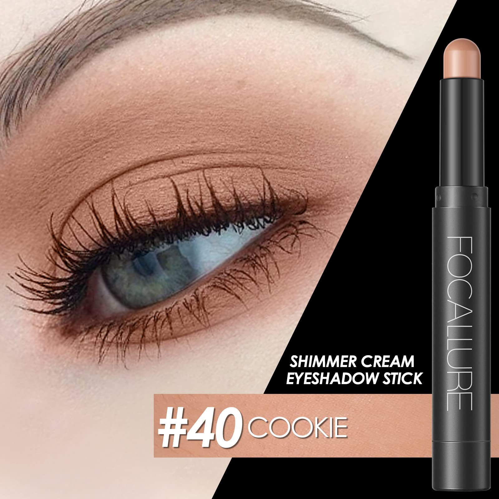 FOCALLURE Shimmer and Matte Cream Eyeshadow Stick,Smooth Brilliant Eye Brightener Pencil for Women,Long Lasting Waterproof Eye Shadow and Liners Makeup,COOKIE