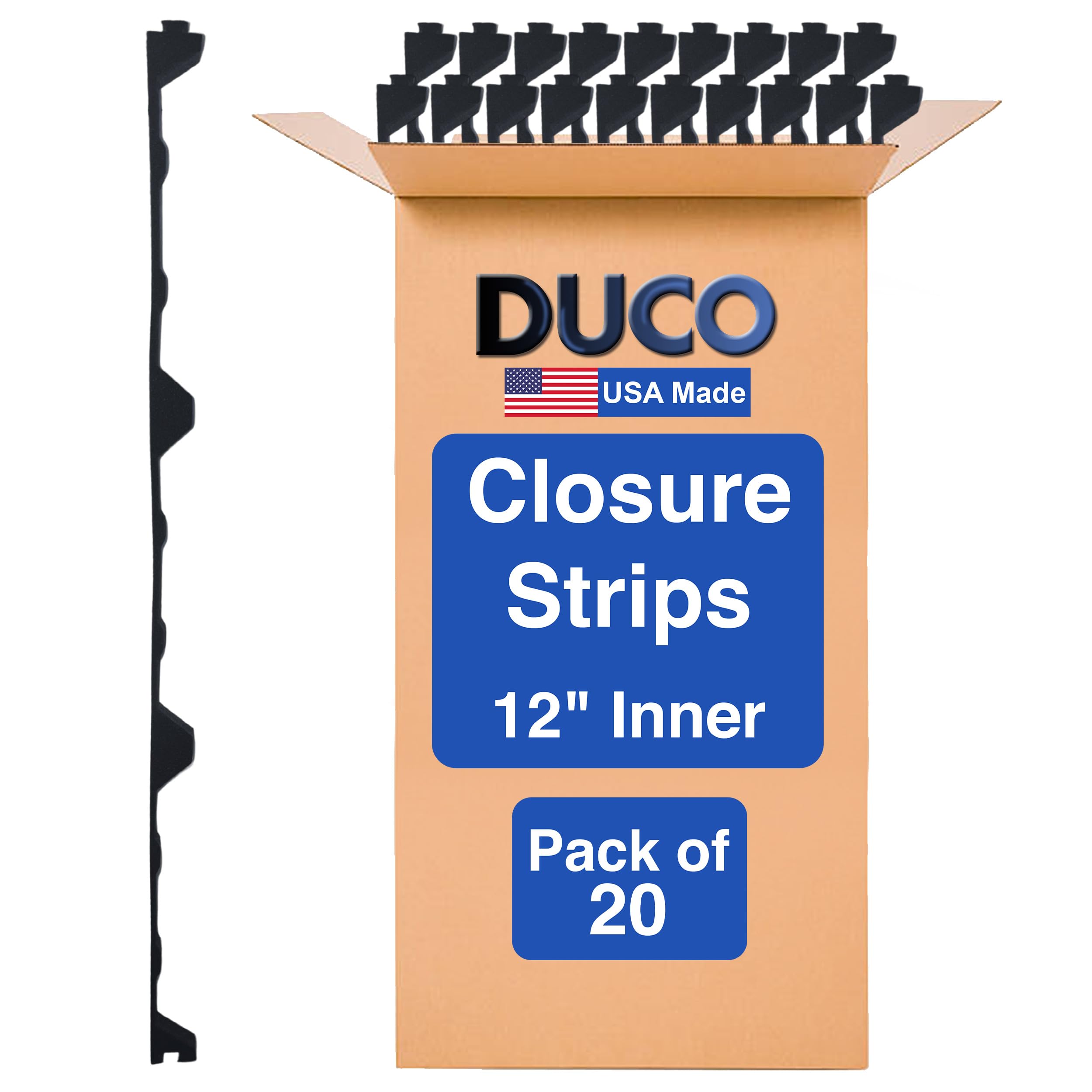 Duco 12 Inch Inside Profile (20 Pack) R Panel Foam Closure Strips for Metal Roofing Panels - 3 Feet Long, Black Rib Corrugated Metal Roof Foam Closure Strips