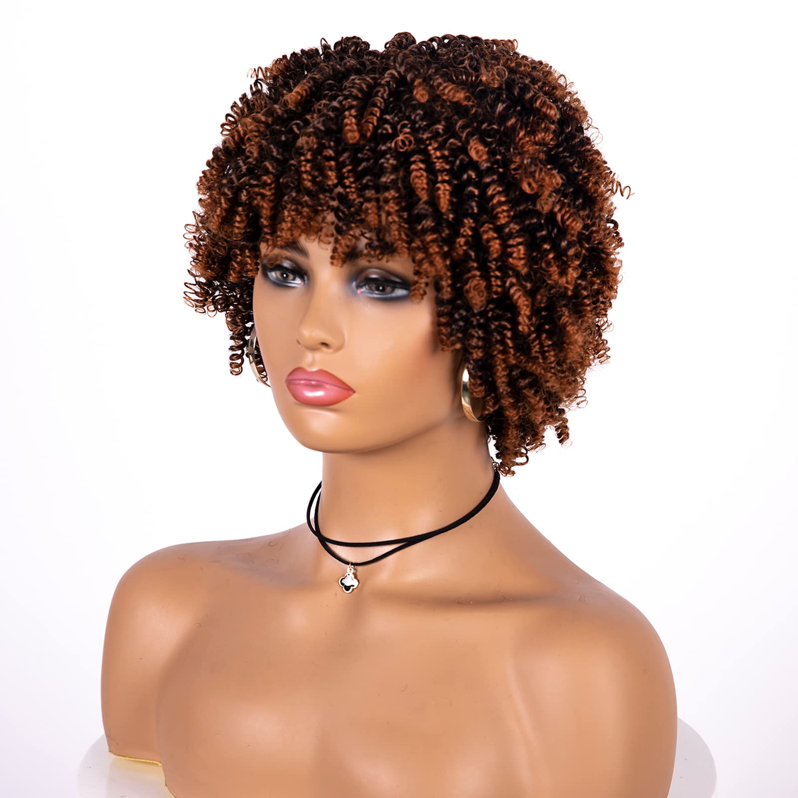 Unonet Short Afro Curly Wigs for Black Women, Soft Breatable Synthetic Curly Afro Wigs, Short Afro Wigs for Woman Cosplay Daily Party Use (1BT30)