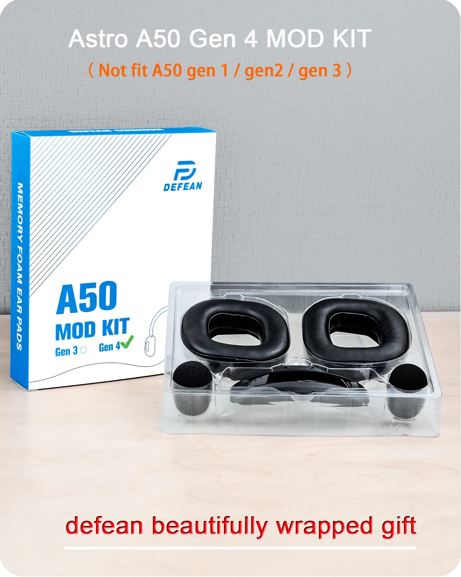 A50 Gen 4 Mod Kit - defean Replacement Earpads and Headband Compatible with Astro A50 Gen 4 Headset,Ear Cushions, Upgrade High-Density Noise Cancelling Foam, Added Thickness