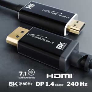 CableDirect – 8K/4K DisplayPort 1.4 to HDMI 2.1 Adapter Cable with Unbreakable Metal connectors – 6ft (transmits 8K/60Hz from a DP Laptop/PC to HDMI Monitor/TV – DP to HDMI, unidirectional)