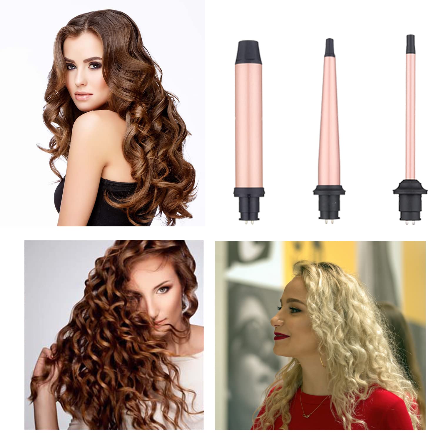 Curling Iron Wand Set, Curling Wand 3 in 1 Hair Curling Wands Interchangeable Ceramic 0.35-1.25inch Barrel Hair Curler, with Heat Resistant Glove