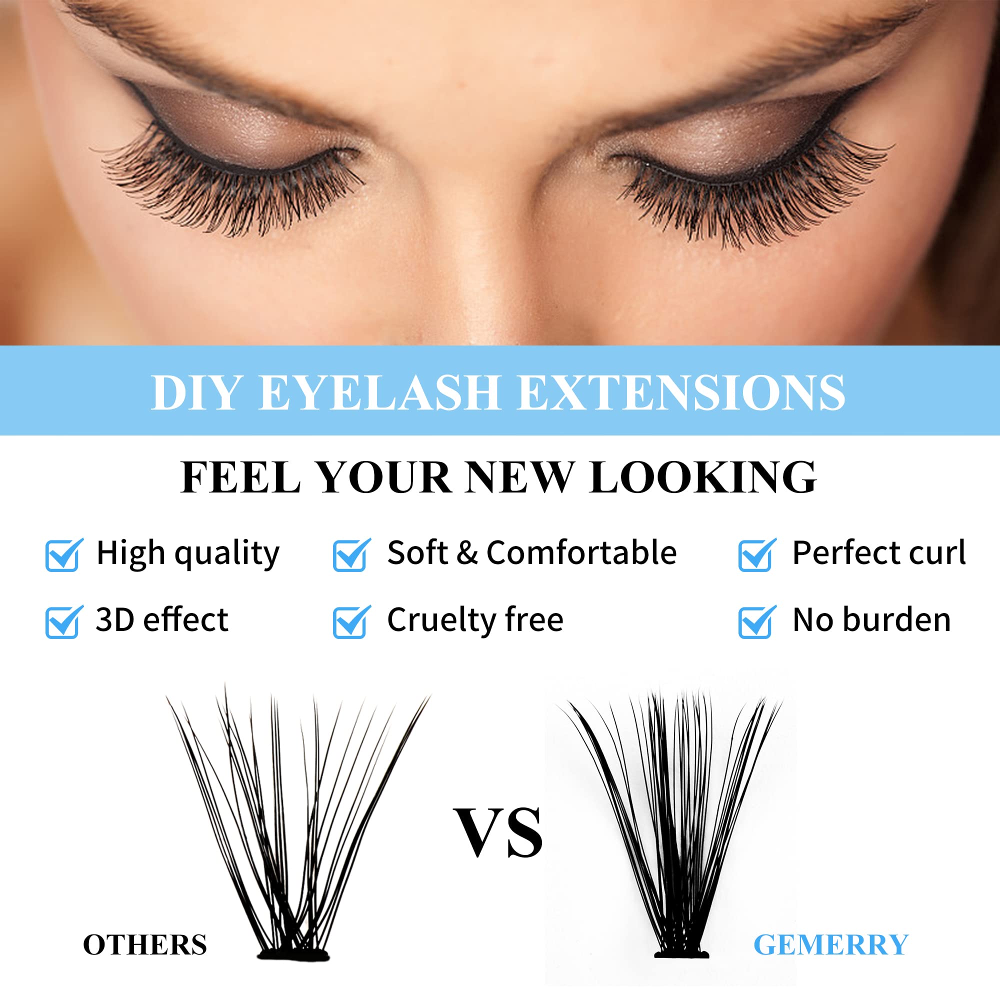 Lash Clusters Eyelash Clusters 280 PCS Cluster Eyelash Extensions Soft&Natural Individual Lashes Mink Cluster Lashes DIY At Home Lash Extension Clusters By GEMERRY(30D/40D-D, 8-16mm)