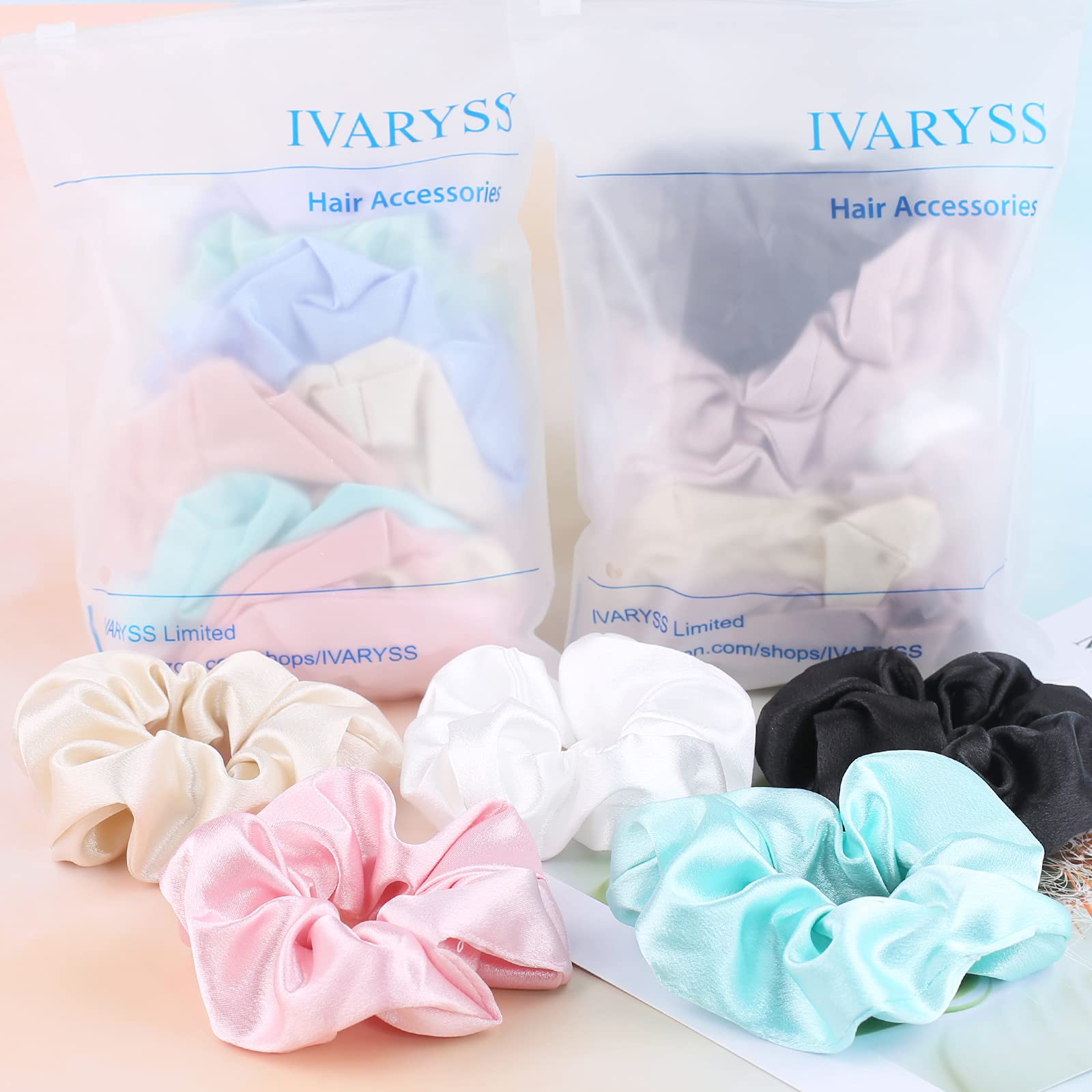 IVARYSS Neutral Scrunchies for Women, Premium Satin Softer than Silk, Solid Elastic Bands Ponytail Holder Hair Accessories, 12 Pack