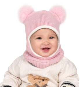 camptrace baby toddler winter hat scarf set pom girls boys kids with fleece lined beanie snow hat hood