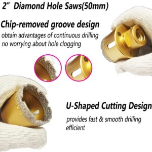 Antengdatool 2 Inch Dry/Wet Diamond Hole Saw for Angle Grinder - 50mm Porcelain/Tile Core Drill Bits for Ceramic Marble Brick Granite Stones Attach Round Shank Adapter