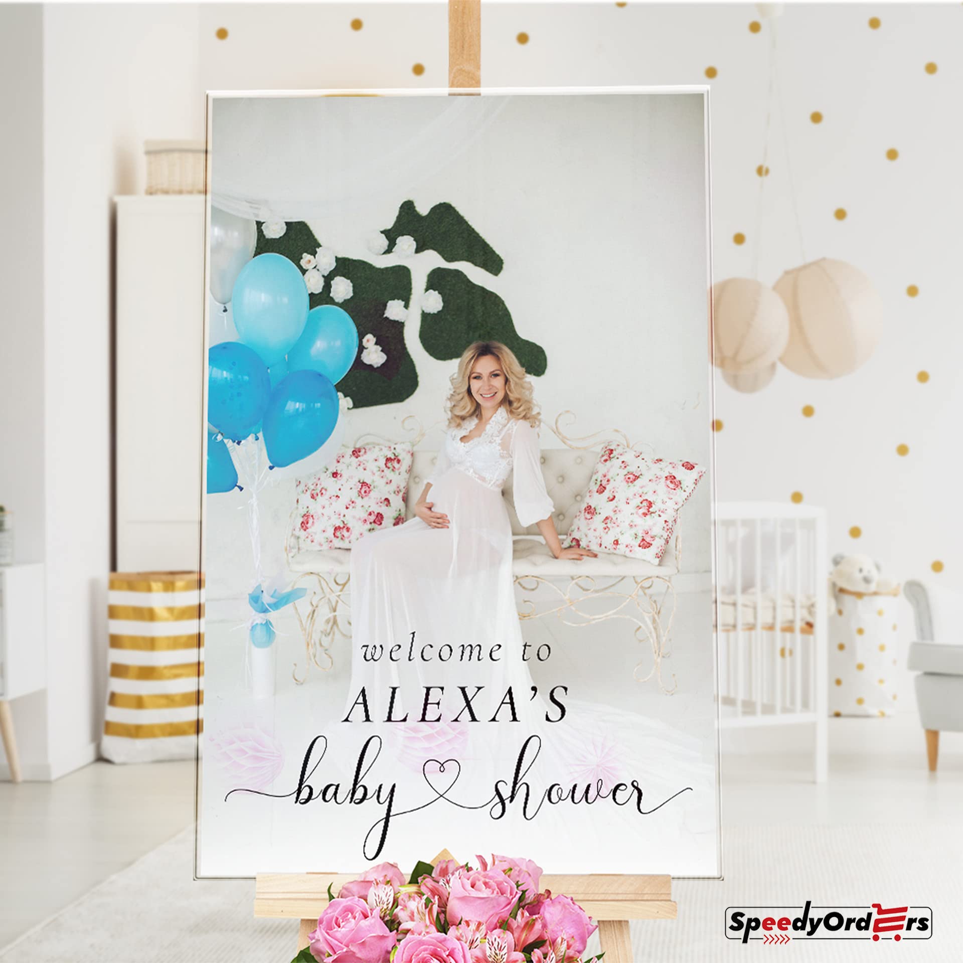 Personalized Baby Shower Welcome Sign with Photo - Custom Baby Shower Photograph Signs - Custom Baby Shower Reception Signs - Upload Your Own Photo (PVC Board)