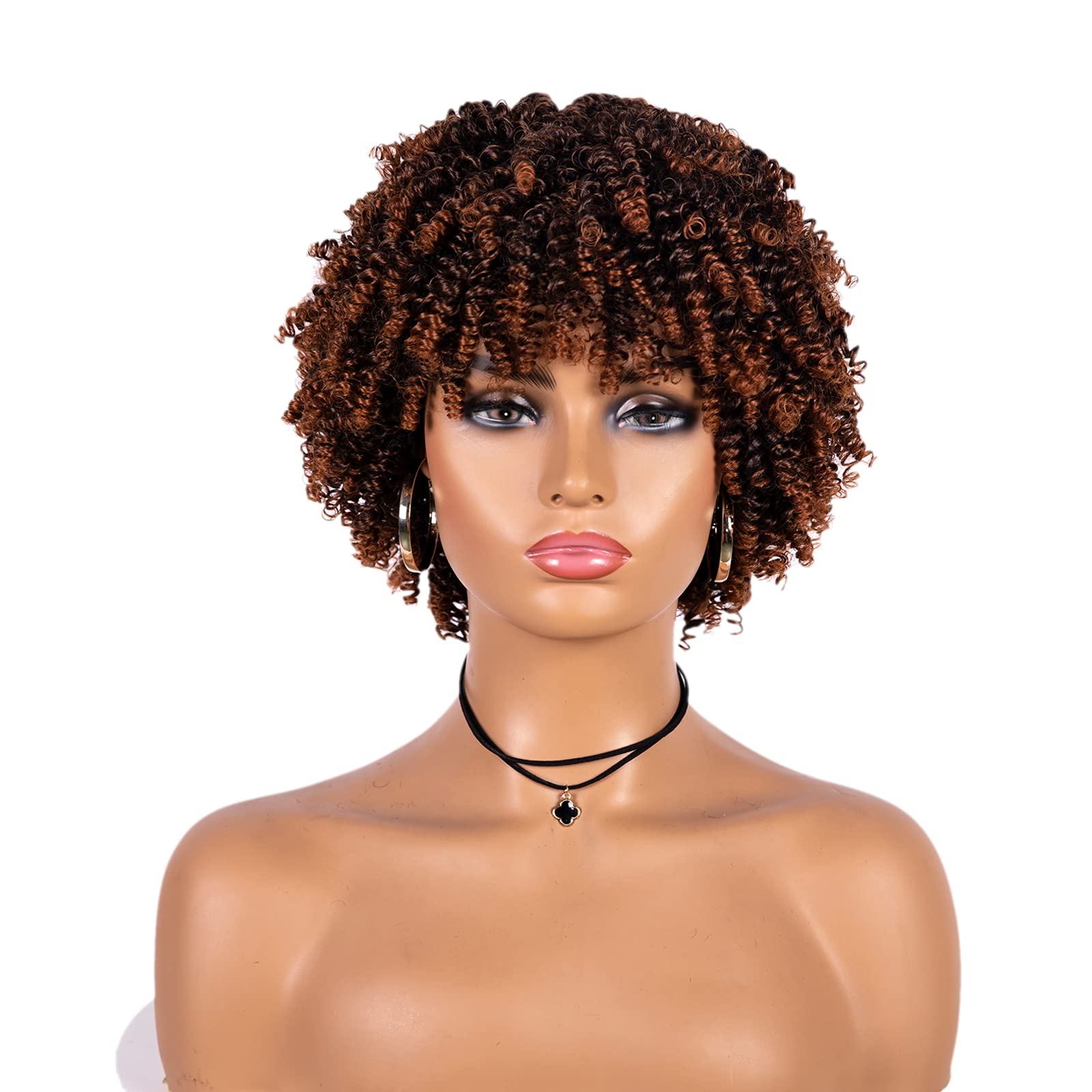 Unonet Short Afro Curly Wigs for Black Women, Soft Breatable Synthetic Curly Afro Wigs, Short Afro Wigs for Woman Cosplay Daily Party Use (1BT30)