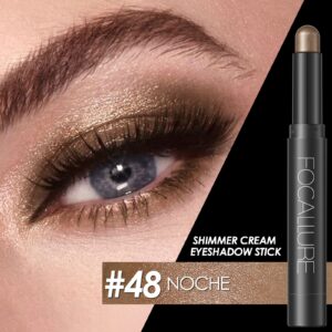 FOCALLURE Shimmer and Matte Cream Eyeshadow Stick,Smooth Brilliant Eye Brightener Pencil for Women,Long Lasting Waterproof Eye Shadow and Liners Makeup,NOCHE