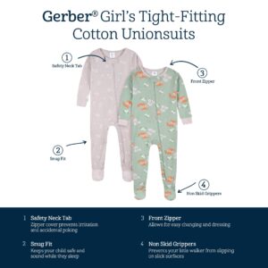 Gerber Baby Girl's 4-Pack Footed Pajamas, Roses and Fox, 12 Months