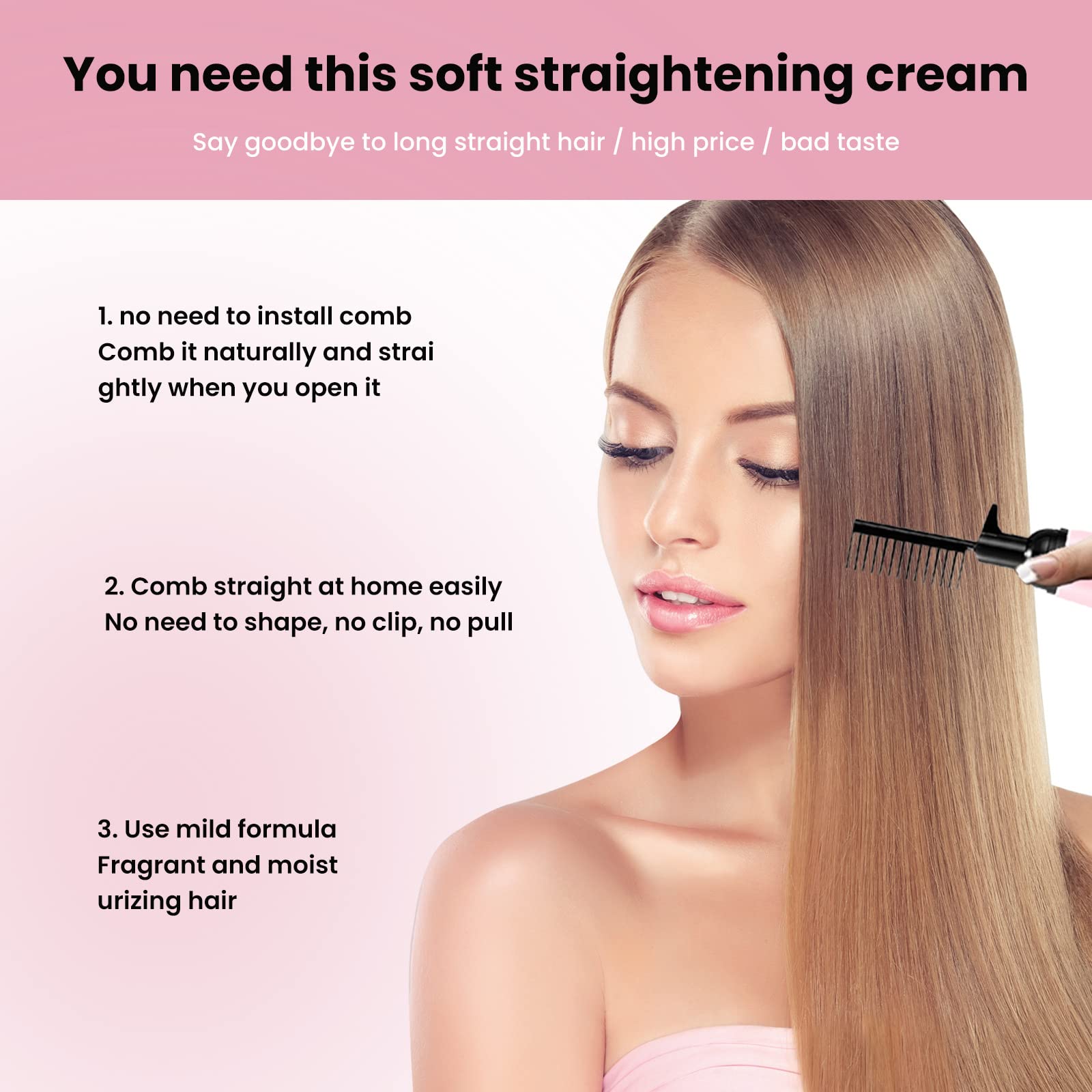 3-Second Treatment for Smooth, Nourishing Hair - (150ml) 2023 New Straightening Cream with Comb, Effective in Just 3 Seconds for Dry Hair