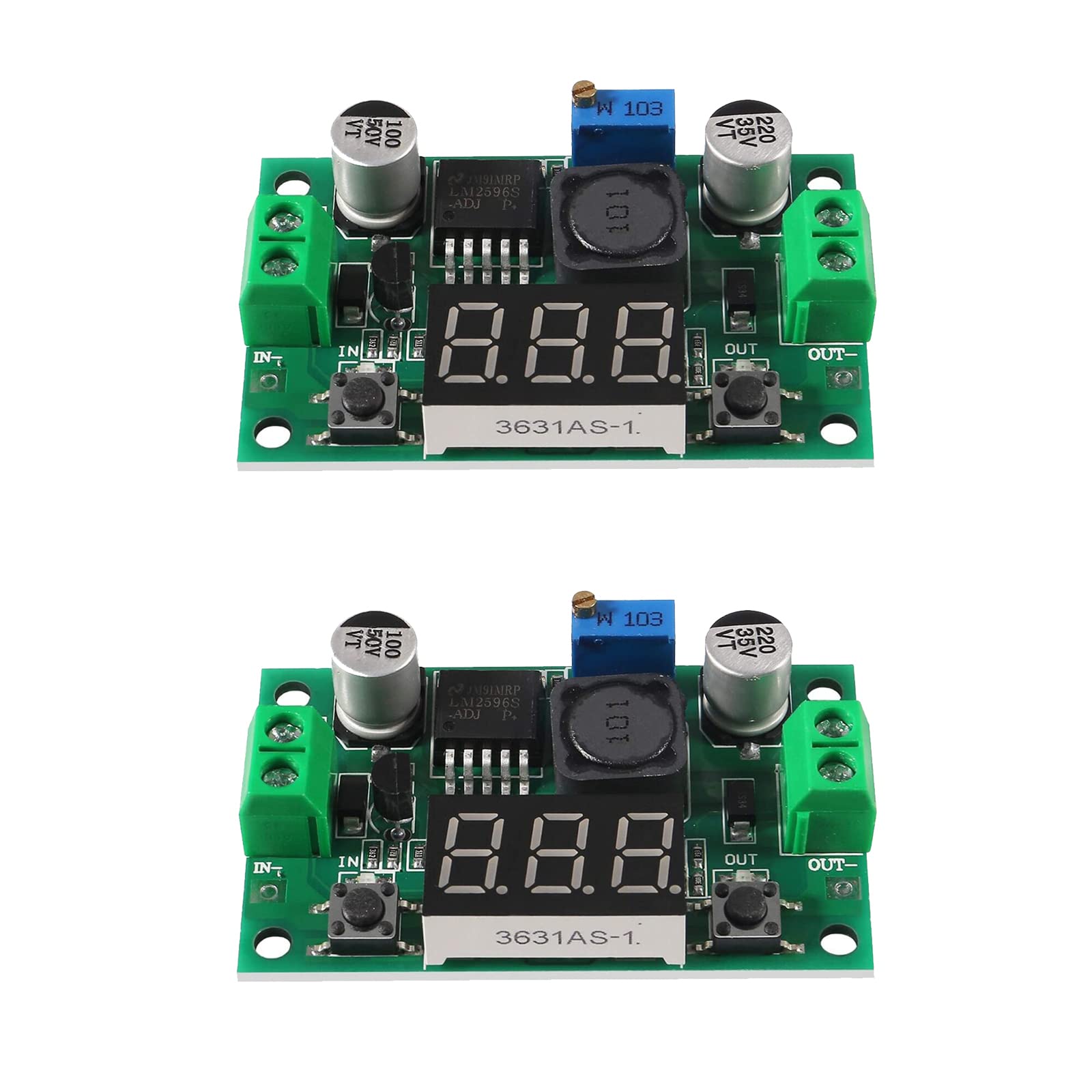 DIANN 2pcs LM2596 Adjustable DC-DC Step Down Buck Power Convert Module with LED Voltmeter Display 4.0-40V to 1.5-35V