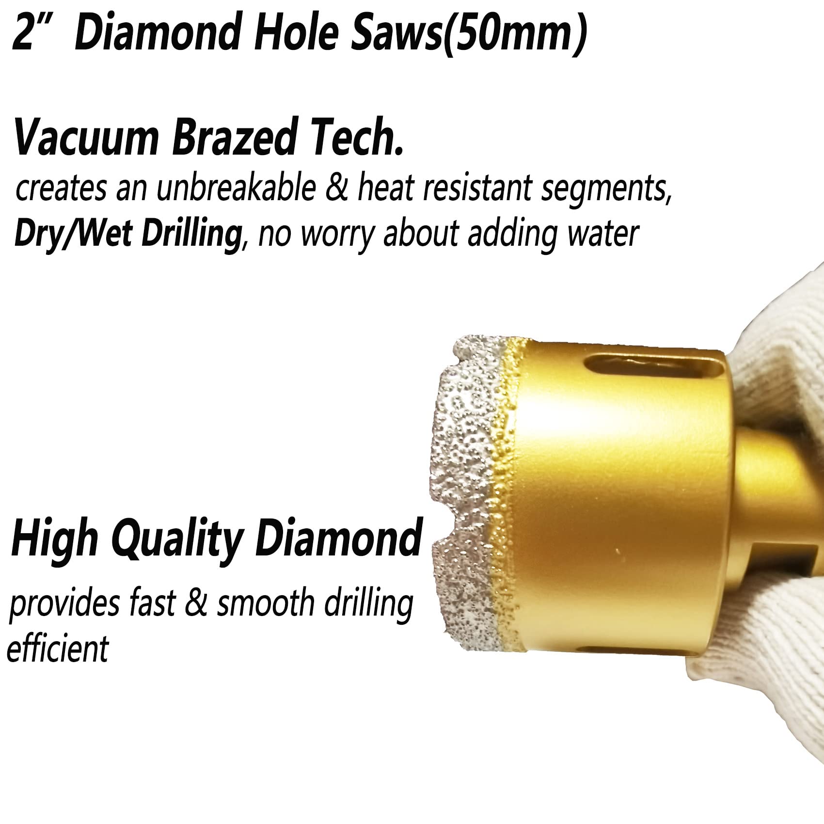 Antengdatool 2 Inch Dry/Wet Diamond Hole Saw for Angle Grinder - 50mm Porcelain/Tile Core Drill Bits for Ceramic Marble Brick Granite Stones Attach Round Shank Adapter