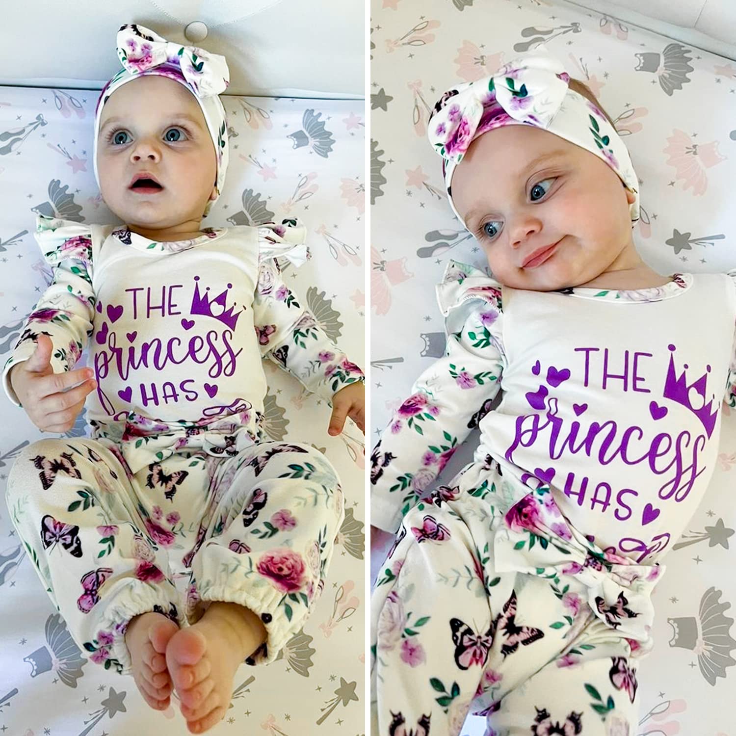 Aalizzwell Newborn Girls Outfit, Infant Princess Arrived Clothes Long Sleeve Floral Fall Winter Clothing NB Purple Coming Home