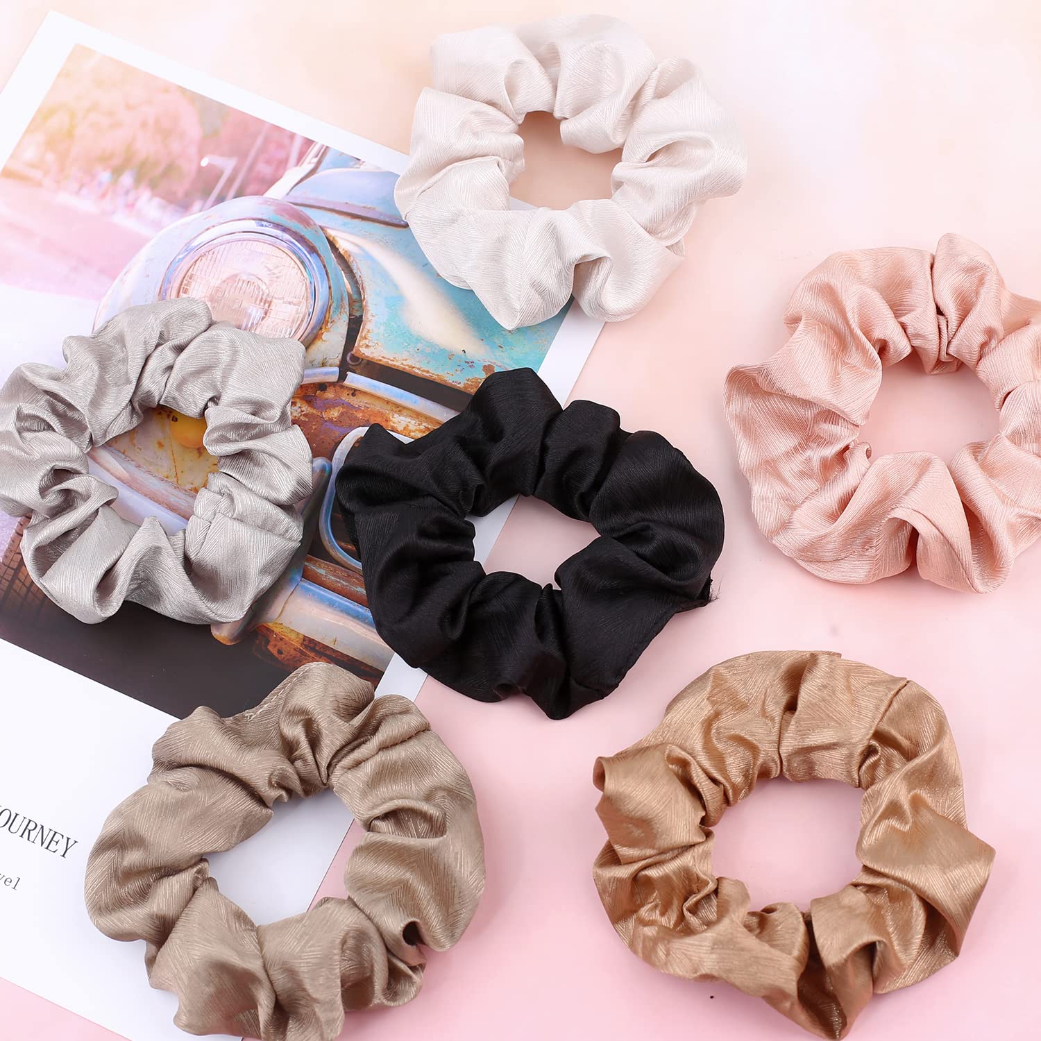 IVARYSS Neutral Scrunchies for Women, Premium Satin Softer than Silk, Solid Elastic Bands Ponytail Holder Hair Accessories, 12 Pack