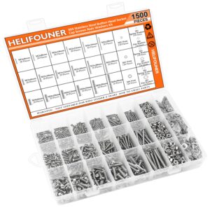 HELIFOUNER 1500 Pieces M2 M3 M4, 304 Stainless Steel Button Head Socket Cap Metric Screws Bolts Washers Nuts Hardware Assortment Kit with Hex Wrenches