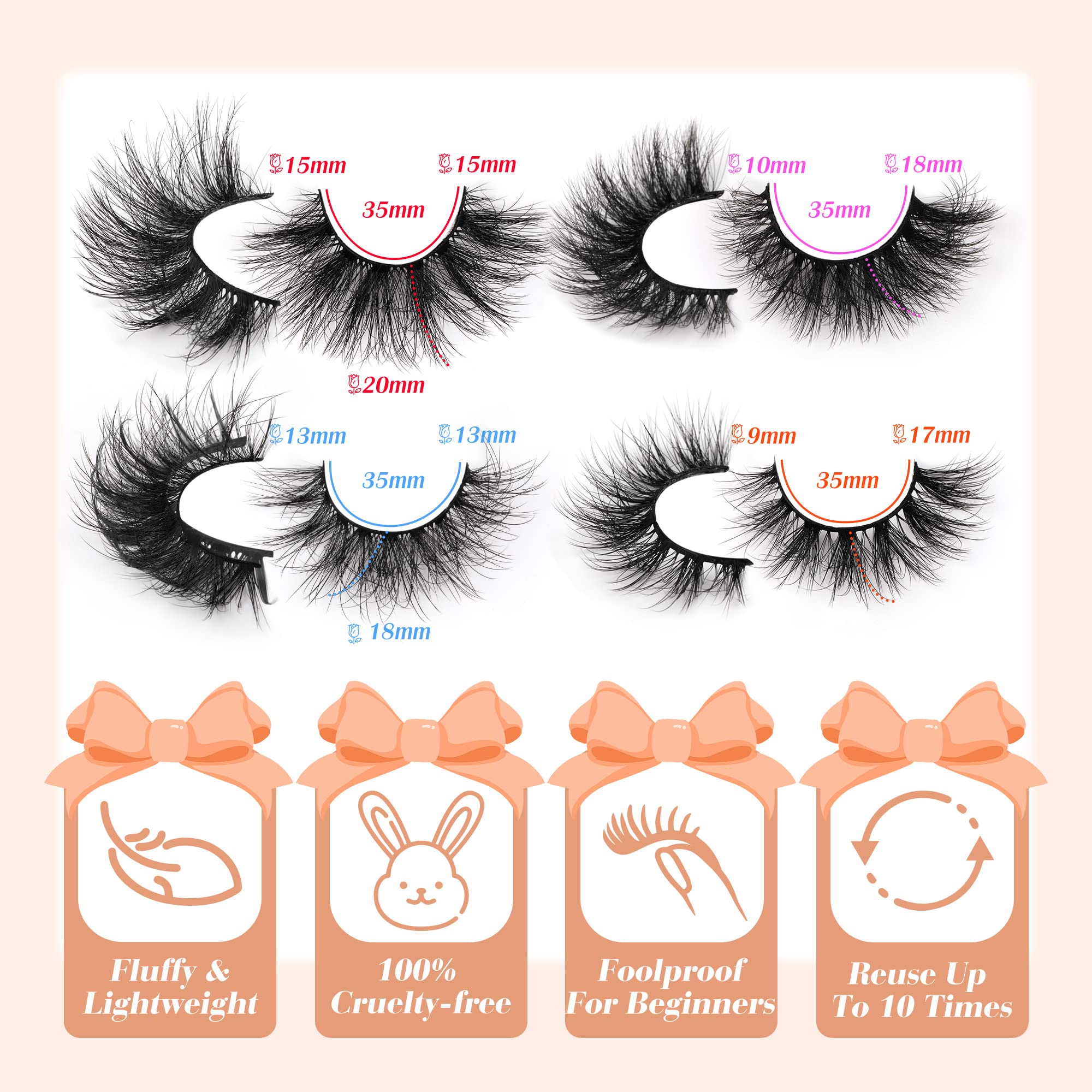 20 Pairs Fake Eyelashes Fluffy Volume Mink Lashes Wispy 20MM Long Dramatic False Eyelashes 4 Styles Reusable Handmade Soft Faux Mink Eye Lashes Pack by GVEFETIEE