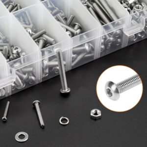 HELIFOUNER 1500 Pieces M2 M3 M4, 304 Stainless Steel Button Head Socket Cap Metric Screws Bolts Washers Nuts Hardware Assortment Kit with Hex Wrenches