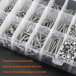 HELIFOUNER 1500 Pieces M2 M3 M4, 304 Stainless Steel Button Head Socket Cap Metric Screws Bolts Washers Nuts Hardware Assortment Kit with Hex Wrenches