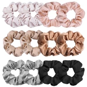 ivaryss neutral scrunchies for women, premium satin softer than silk, solid elastic bands ponytail holder hair accessories, 12 pack