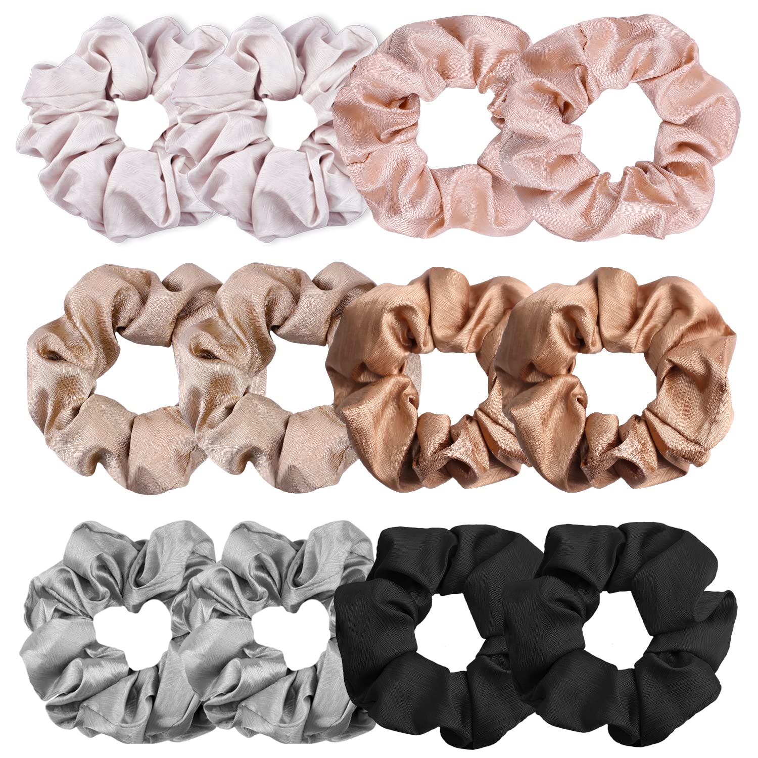 IVARYSS Neutral Scrunchies for Women, Premium Satin Softer than Silk, Solid Elastic Bands Ponytail Holder Hair Accessories, 12 Pack