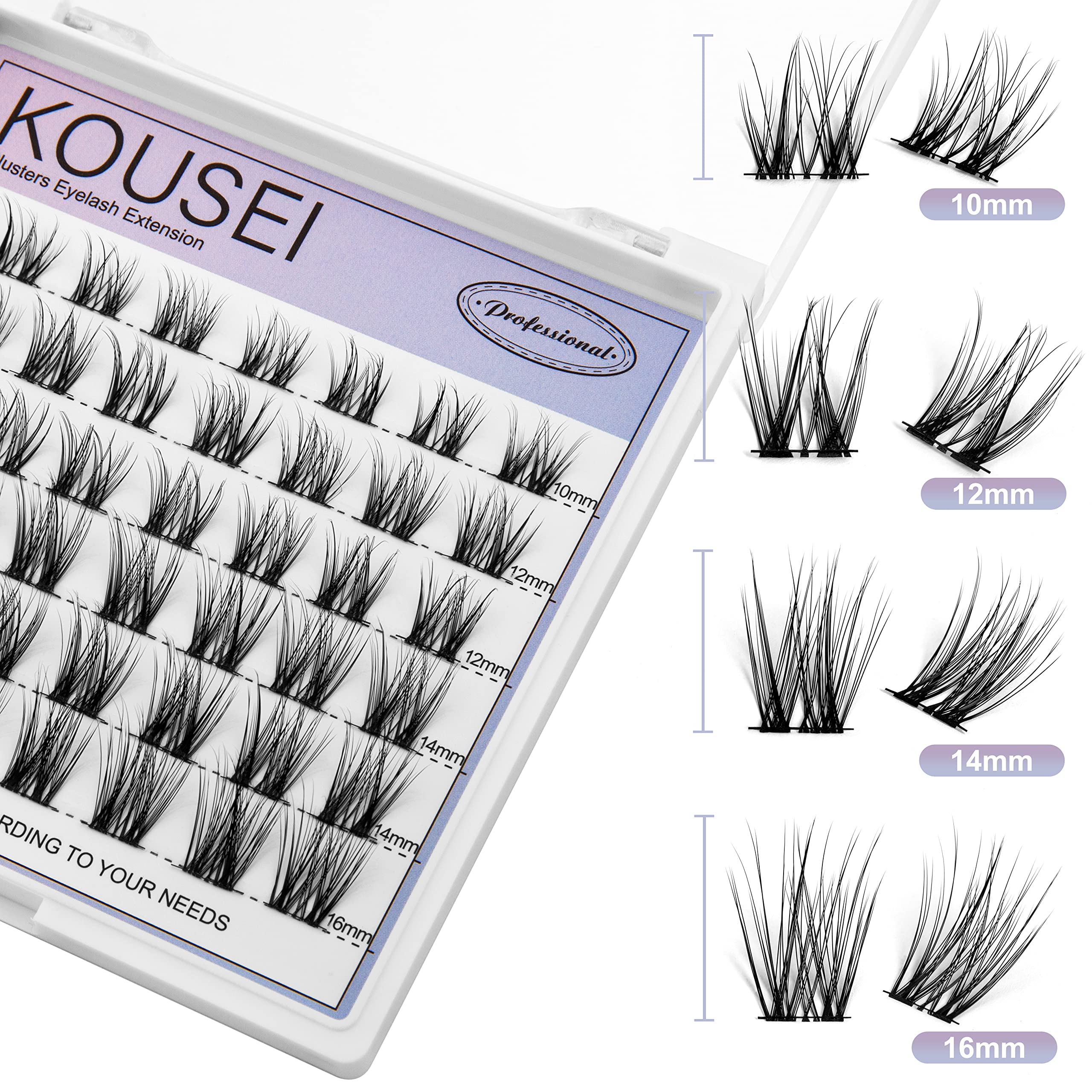 KOUSEI Clusters Lash Individual DIY Eyelashes Extension Lashes Segmented 48 Clusters Eyelash Wispy Fake Lashes Natural Look Soft Lashes (48pcs 10-16mm)