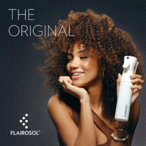 FLAIROSOL - The Original, Spray Bottle for Hair, Continuous Ultra Fine Water Mister Spray Bottle for Hairstyling, Barbers, Salons, Cleaning, Plants, 10.1oz/300ml, White Bottle - Black Print