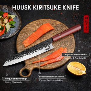 Huusk Japan knife, Kiritsuke Chef Knife Professional 9" High Carbon Steel Japanese Kitchen Knife Hand Forged Meat Sushi Knife Ultra Sharp Cooking Knife Full Tang Bunka Knife for Sushi Poultry