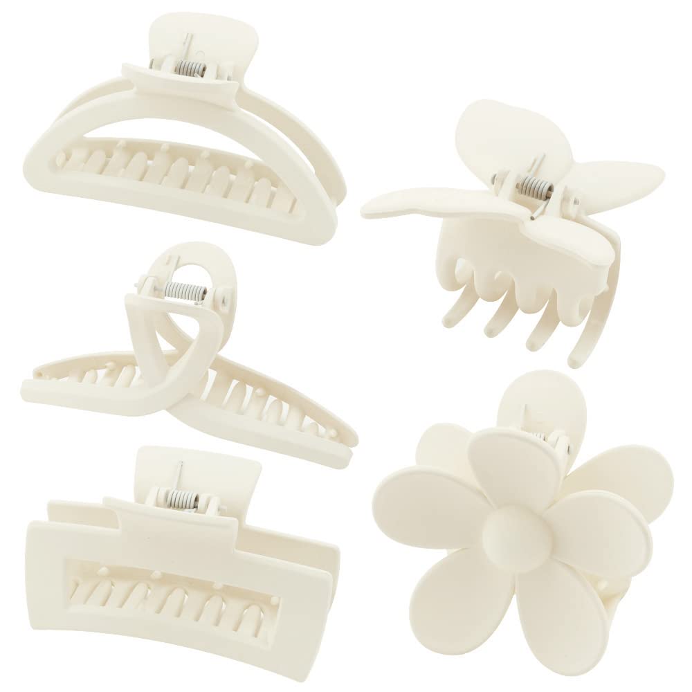 Ahoney 5 Pack White Hair Clips: Cute Daisy Claw Clips for Thick Hair, Aesthetic Banana Hair Clips - Hair Styling Accessories for Women and Girls