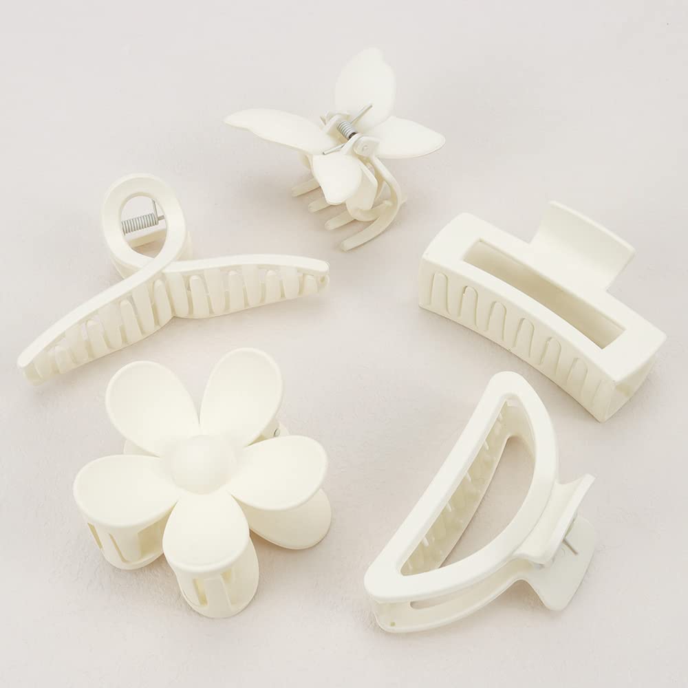 Ahoney 5 Pack White Hair Clips: Cute Daisy Claw Clips for Thick Hair, Aesthetic Banana Hair Clips - Hair Styling Accessories for Women and Girls