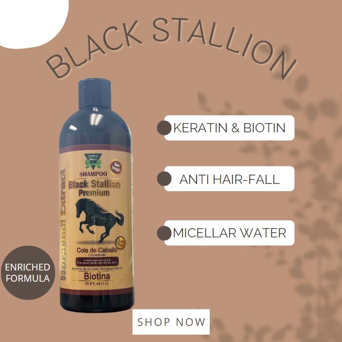 Black Stallion Premium Horsetail Shampoo * New & Improved Formula *Black Stallion Premium Horsetail Shampoo1Lt 50% biotine Shampoo COLA DE CABALLO 1Lt