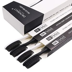 DR PERFECT 4.5 Inches Black Long Head Charcoal Flossing Toothbrush Extra Medium Soft Pack of 4 (2 Black 2 White)