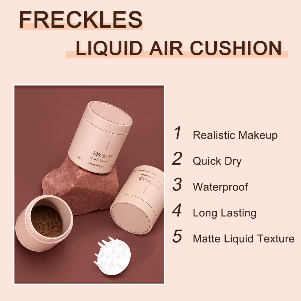 Erinde Upgrade Liquid Freckle Pen, Fake Freckles Stamp Air Cushion, Long Lasting Waterproof Quick Dry Lifelike Freckles Marker Makeup, Magic Freckle Stamp for Natural Sunkissed Makeup, 02 Chocolate