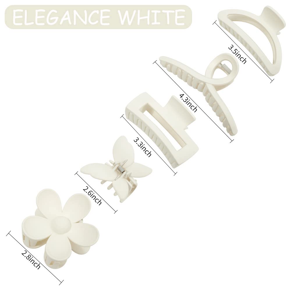 Ahoney 5 Pack White Hair Clips: Cute Daisy Claw Clips for Thick Hair, Aesthetic Banana Hair Clips - Hair Styling Accessories for Women and Girls