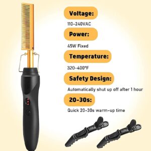 Goiple Electric Hot Comb Hair Straightener, Deluxe Electrical Straightening Comb Curling Iron for Natural Black Hair Wigs Pressing Combs with Wig Glue Hair Wax Stick Set…