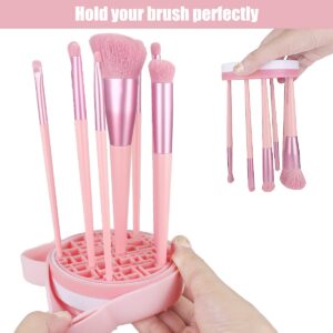 2 in 1 Design Makeup Brush Cleaning Mat with Brush Drying Holder, Silicon Cat Shaped Brush Cleaner Pad & Cosmetic Brush Organizer Rack, Portable Washing Tool for Makeup (Pink)