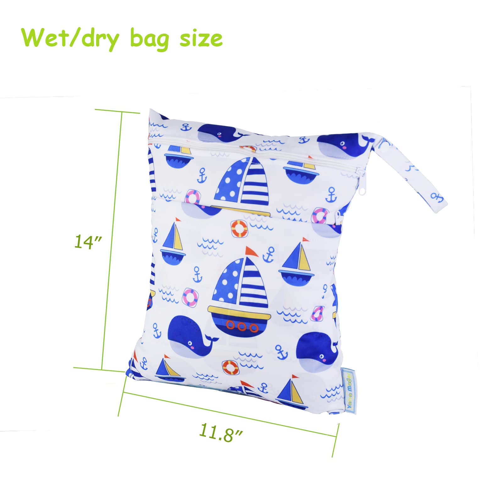 3 Pcs Cloth Diaper Wet Dry Bags Waterproof Reusable Travel Daycare Baby Pump Parts Bag for Swimsuits Clothes with Zipper (Whale + Sailing + Anchor)