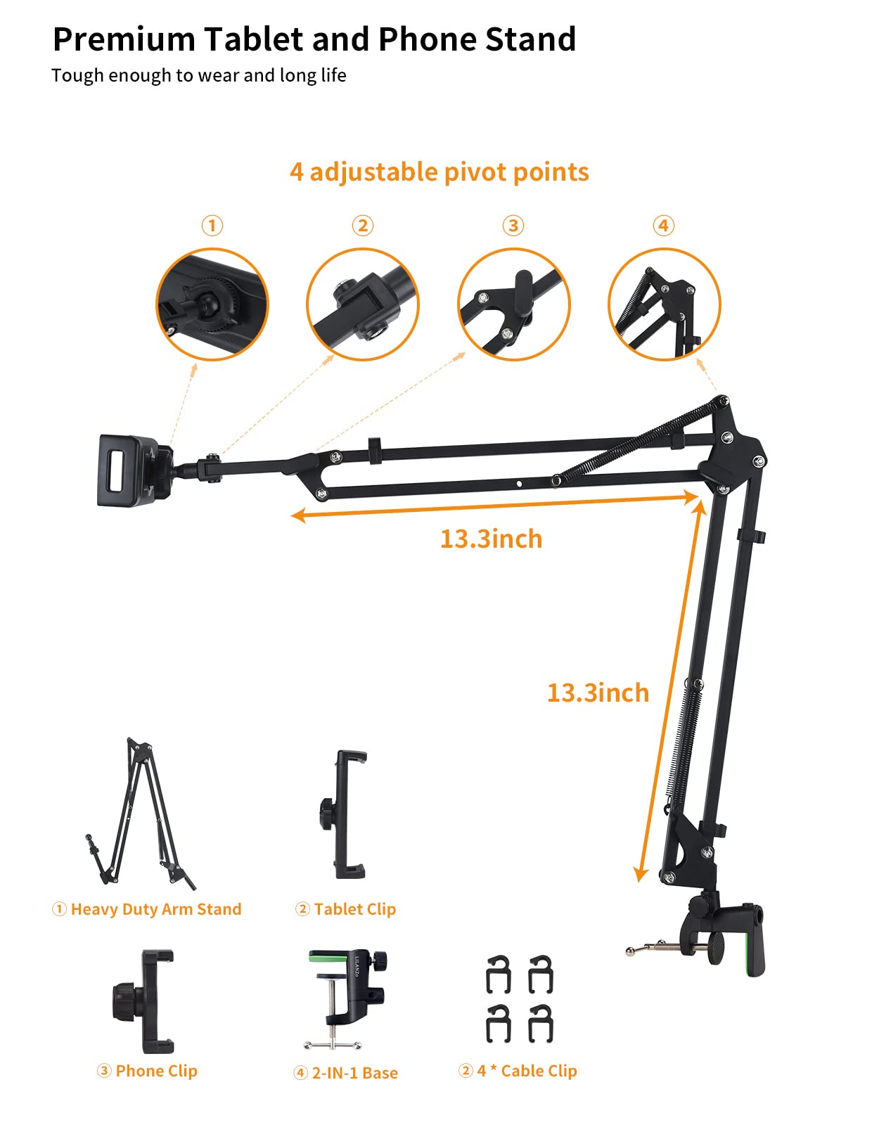 LILANZo Tablet Stand & Phone Holder, Adjustable Stand for 4.6-12.9'' Devices, Compatible with iPad, iPhone, Kindle, Fire HD, Nintendo Switch, Samsung, GoPro etc.