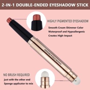 Rose Red Eyeshadow Stick 2 in 1 Eye Makeup Cream Glitter Shimmer Smooth Matte Palette Single Primer Eyeshadow Pencil, Hypoallergenic Waterproof Long Lasting Eye Shadow Stick