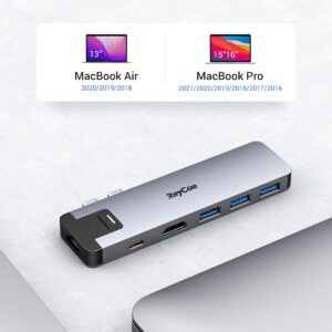 USB C Adapter for MacBook Pro, 6 in 2 USB C Hub 4K HDMI Adapter, MacBook Pro USB Adapter for MacBook Pro/Air 2020-2018 with Thunderbolt 3 Multi-Function Port, HDMI, Gigabit Ethernet, 3*USB 3.0