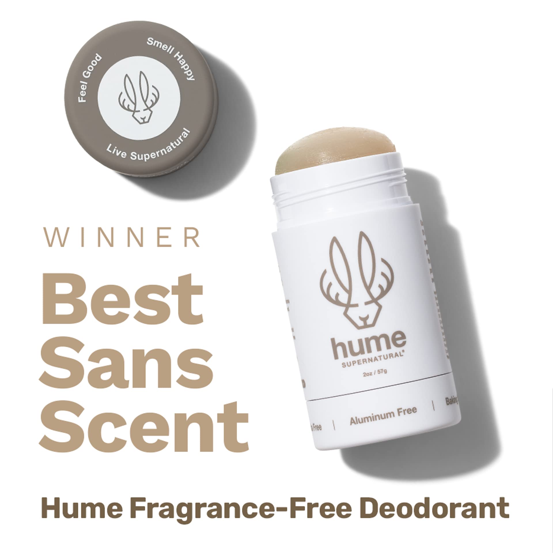 Hume Supernatural Aluminum Free Deodorant for Women & Men - Safe for Sensitive Skin - Probiotic, and Plant-Based - Long-Lasting Moisture Absorbing - Clean and Effective, Fragrance Free - 1-Pack